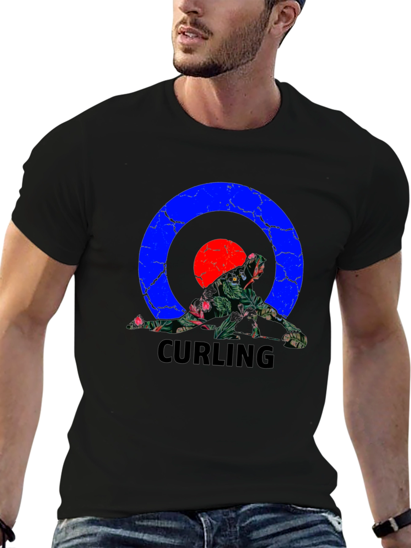 Curling Floral Black T-Shirt