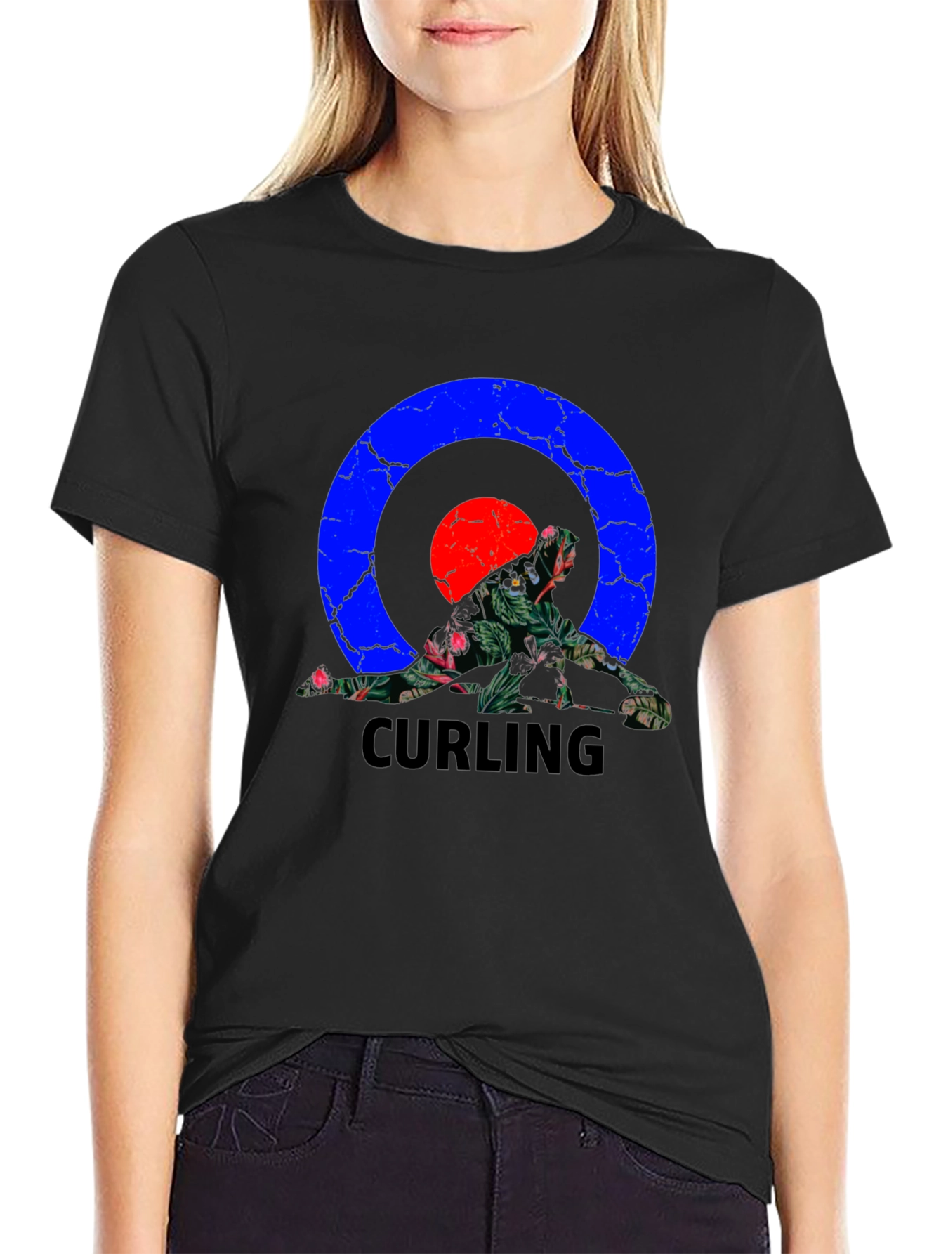 Curling Floral Black T-Shirt