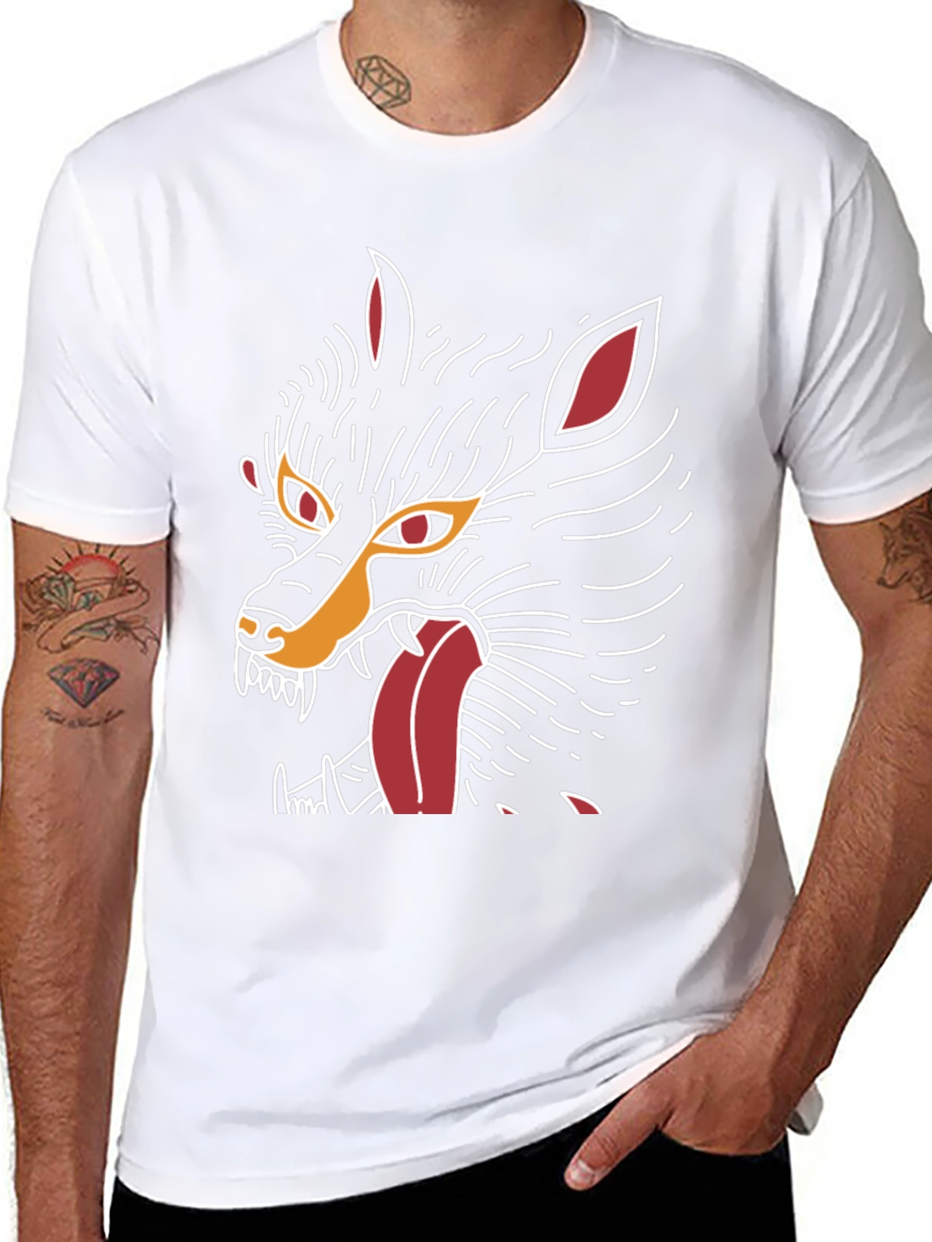 Mens Black Graphic Tee - Wolf Design
