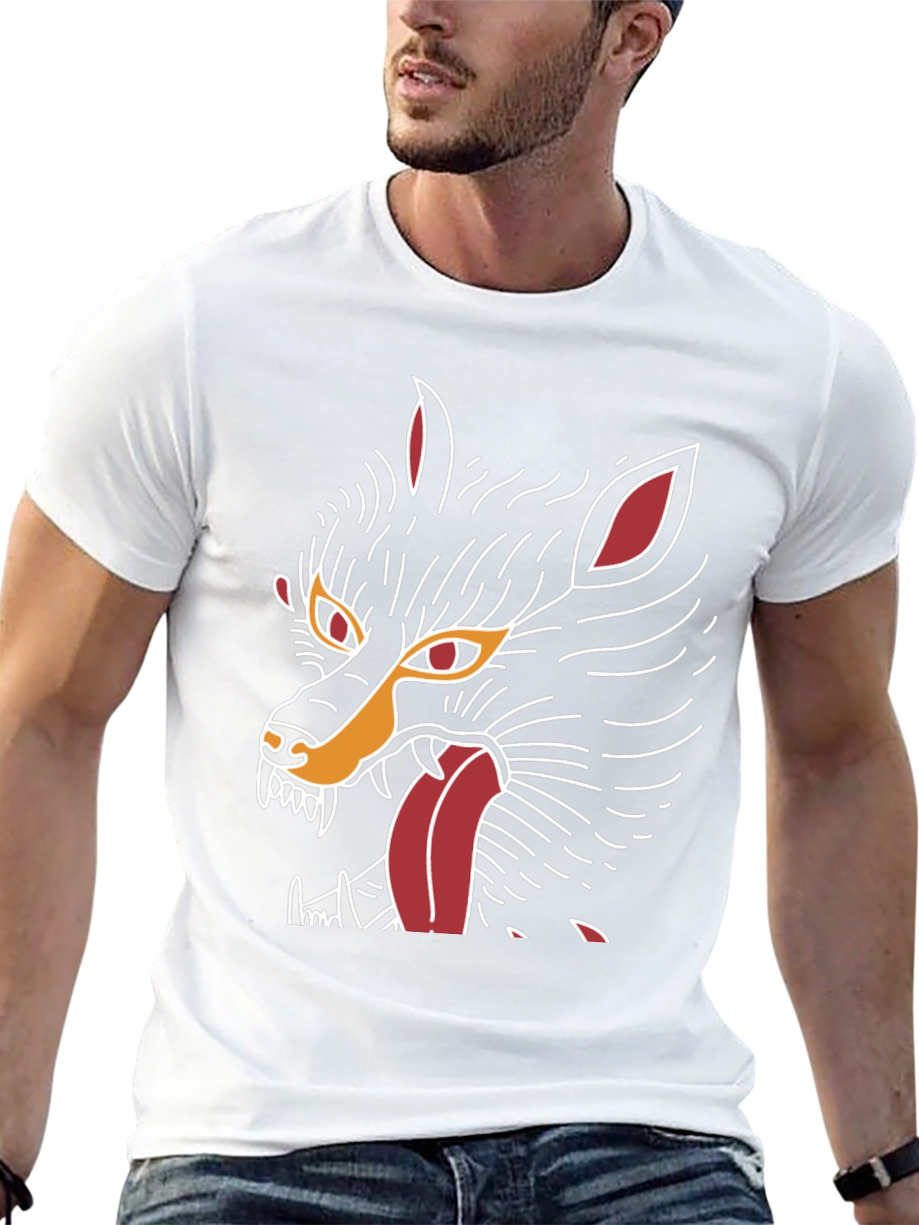 Mens Black Graphic Tee - Wolf Design