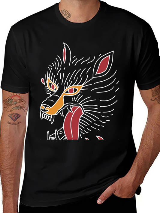 Mens Black Graphic Tee - Wolf Design