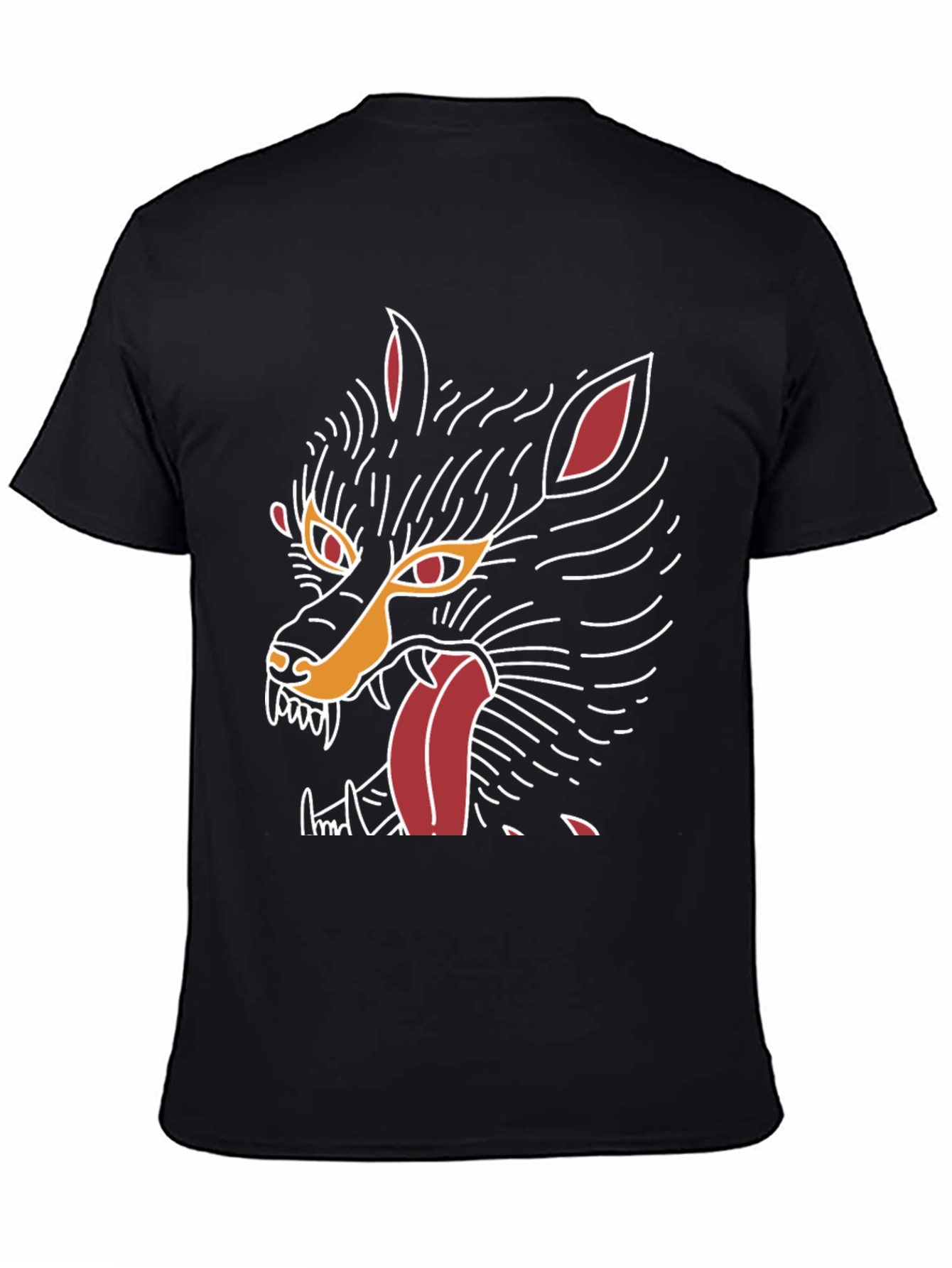 Mens Black Graphic Tee - Wolf Design
