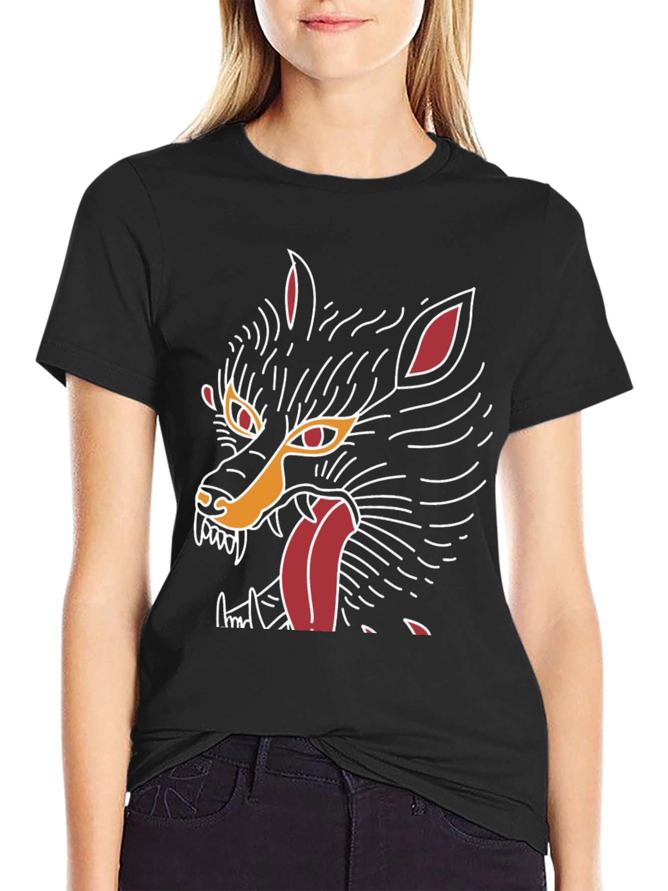 Mens Black Graphic Tee - Wolf Design