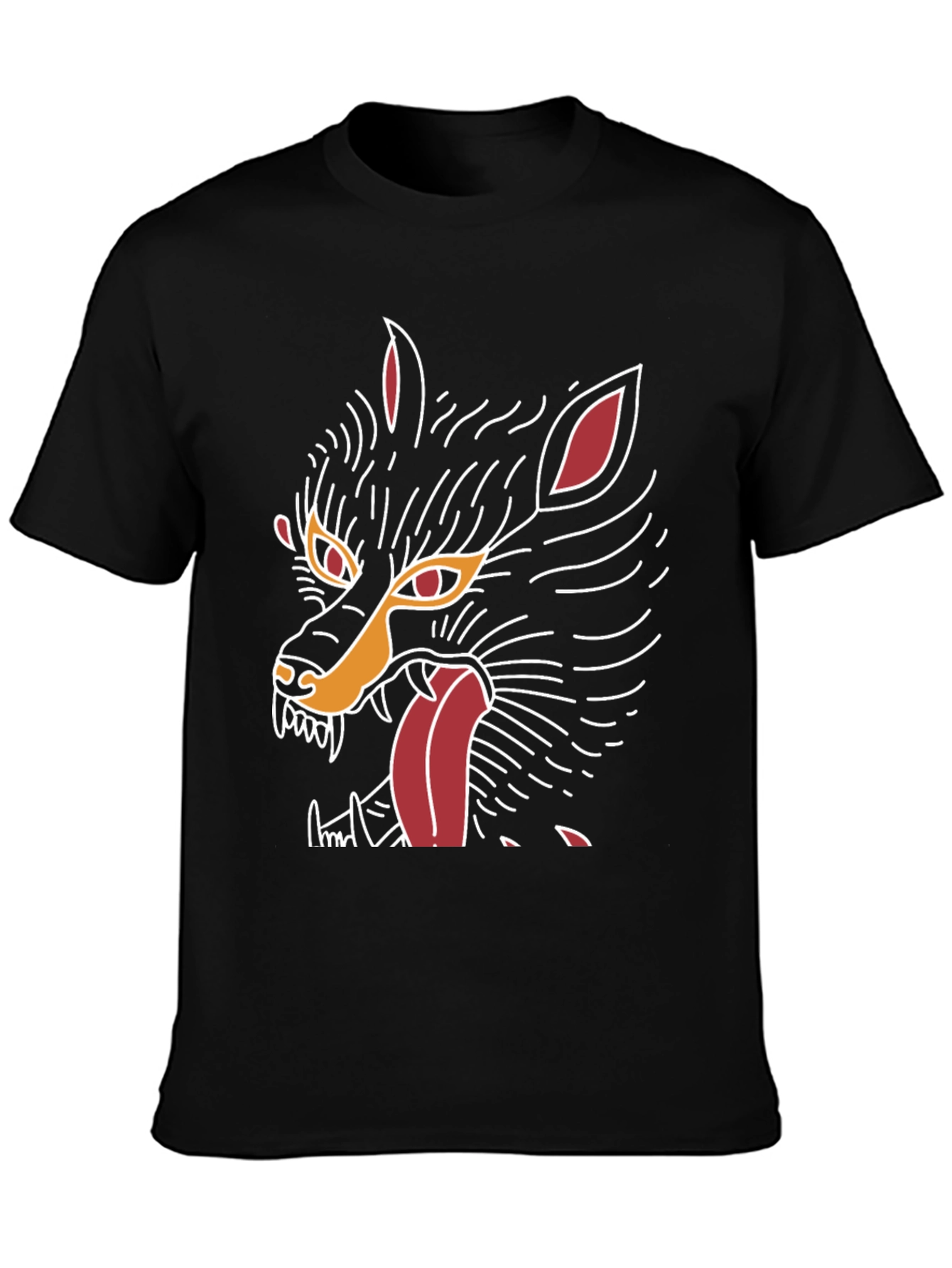 Mens Black Graphic Tee - Wolf Design
