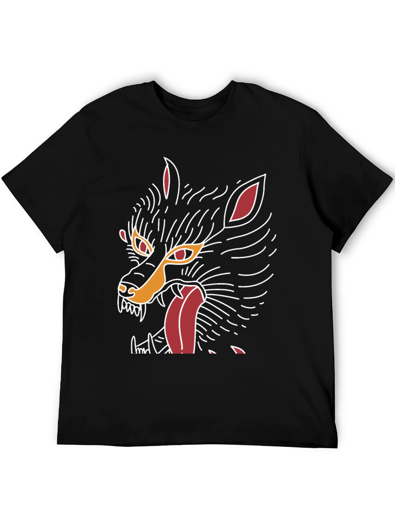 Mens Black Graphic Tee - Wolf Design