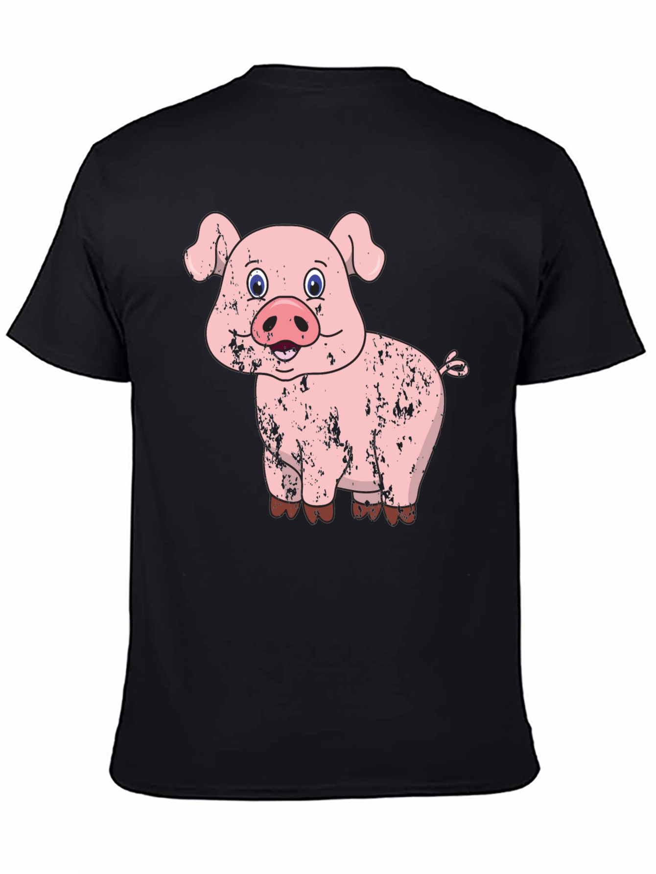 Pig Graphic Tee - Distressed Cartoon Pig Design