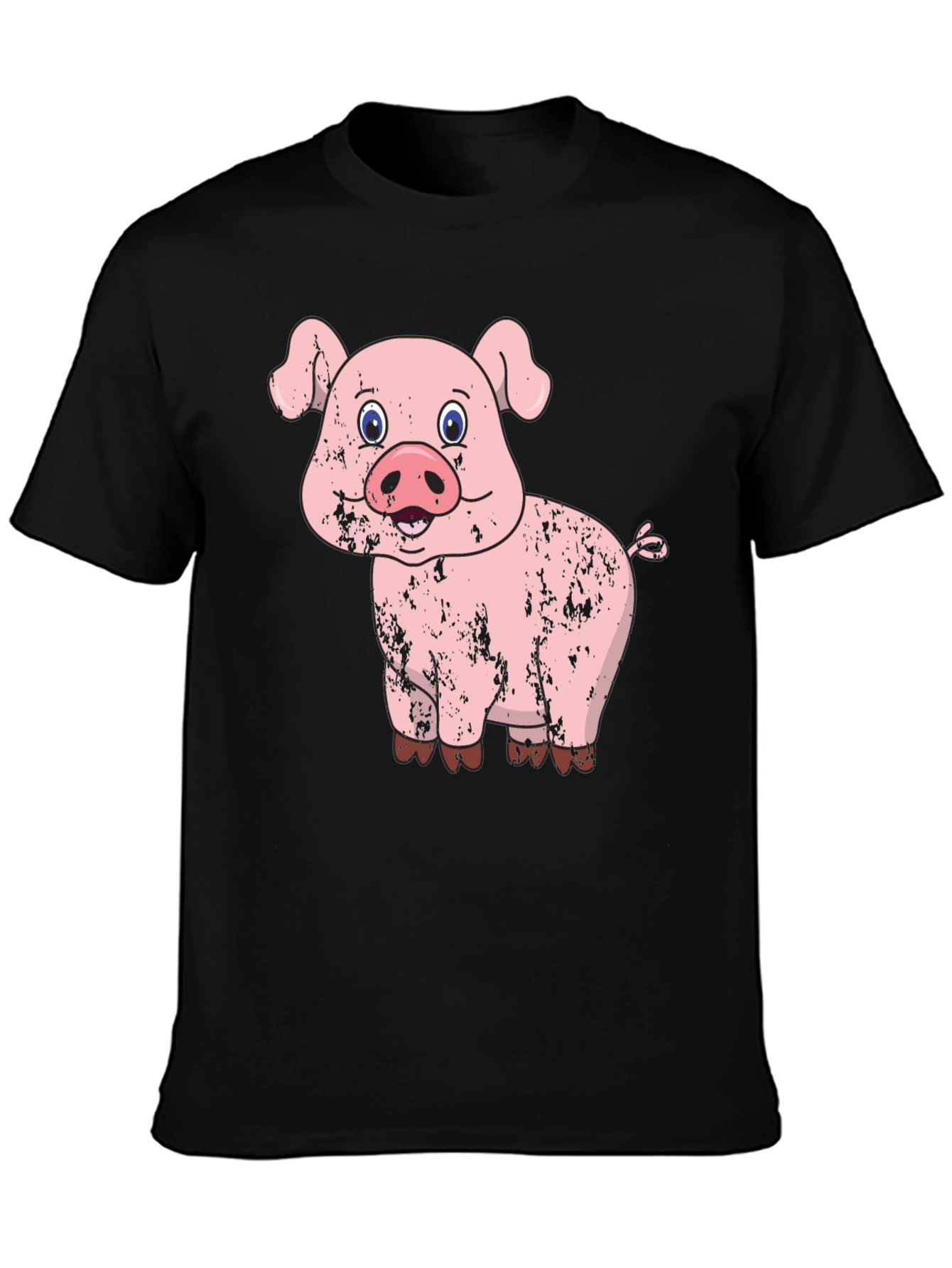 Pig Graphic Tee - Distressed Cartoon Pig Design