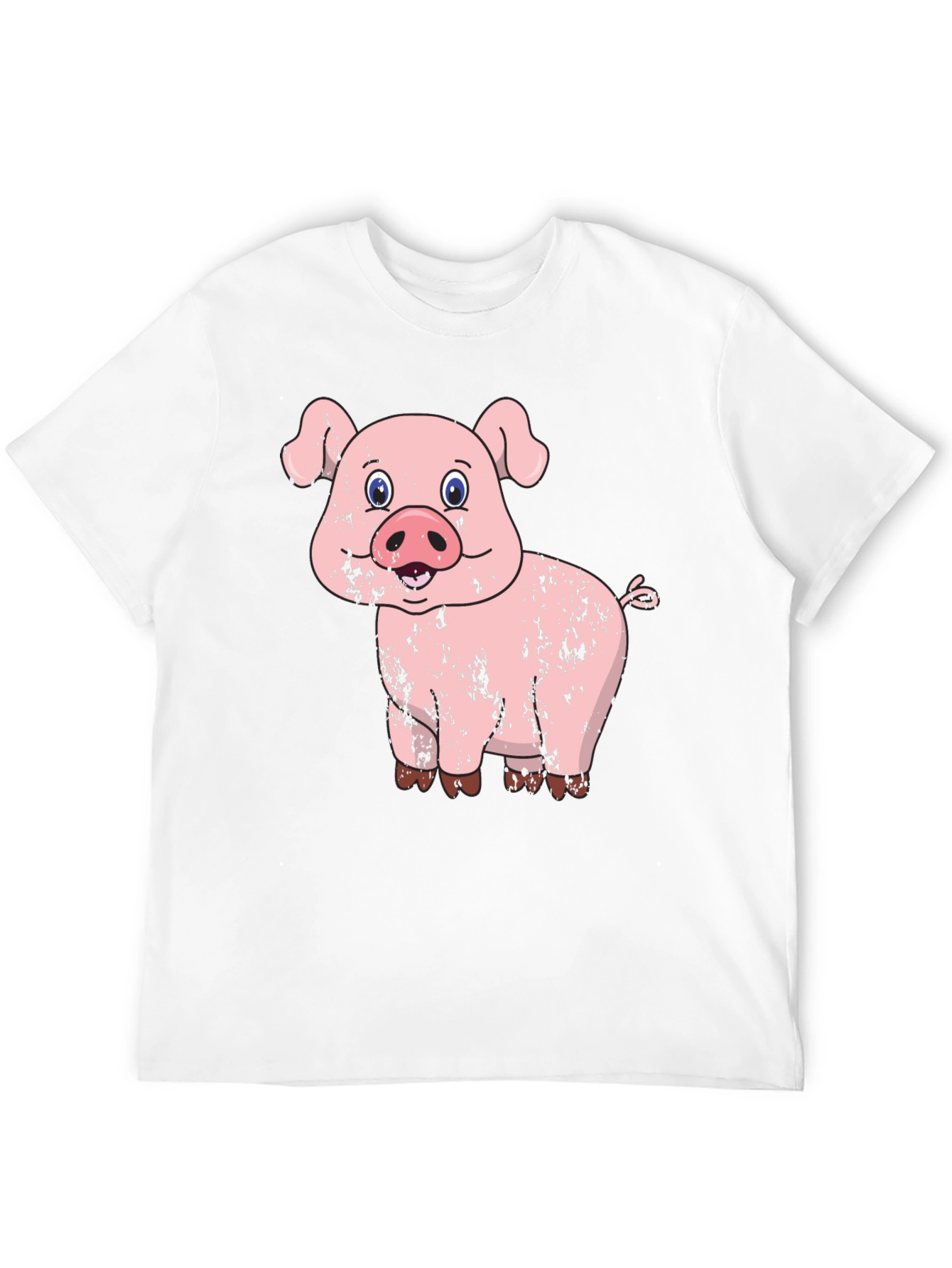 Pig Graphic Tee - Distressed Cartoon Pig Design