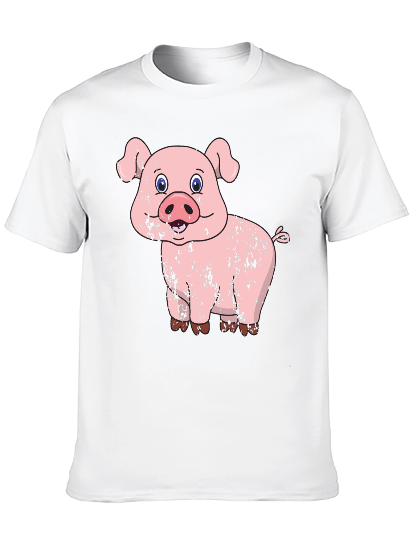 Pig Graphic Tee - Distressed Cartoon Pig Design