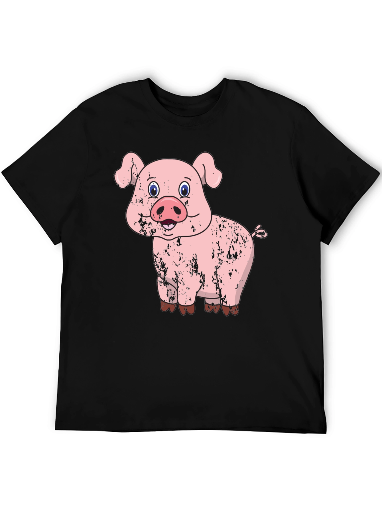 Pig Graphic Tee - Distressed Cartoon Pig Design