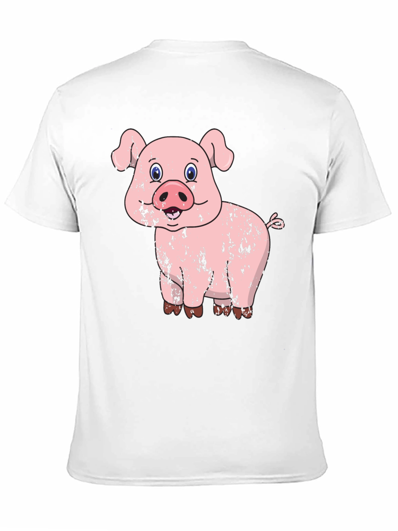 Pig Graphic Tee - Distressed Cartoon Pig Design