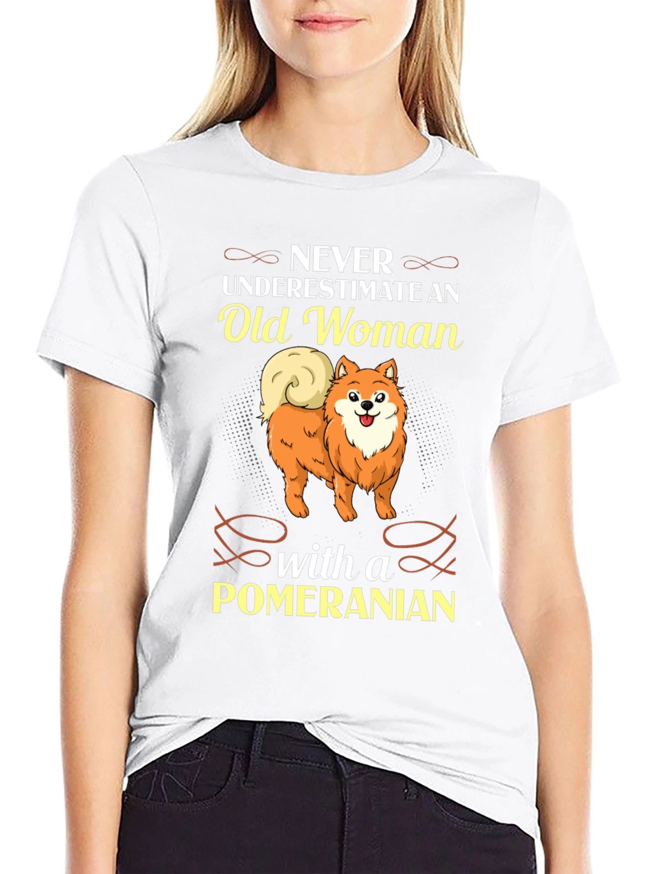 Never Underestimate Old Woman with Pomeranian Black T-Shirt