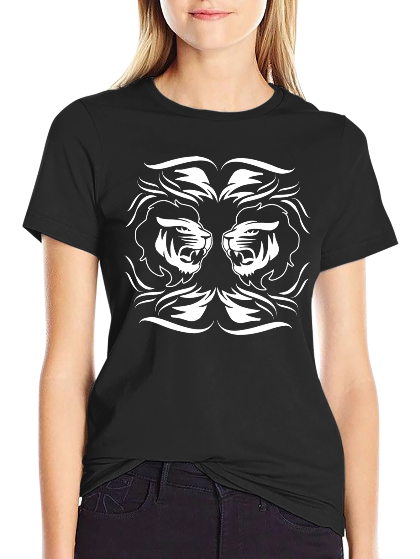 Black T-Shirt with Twin Lion Design