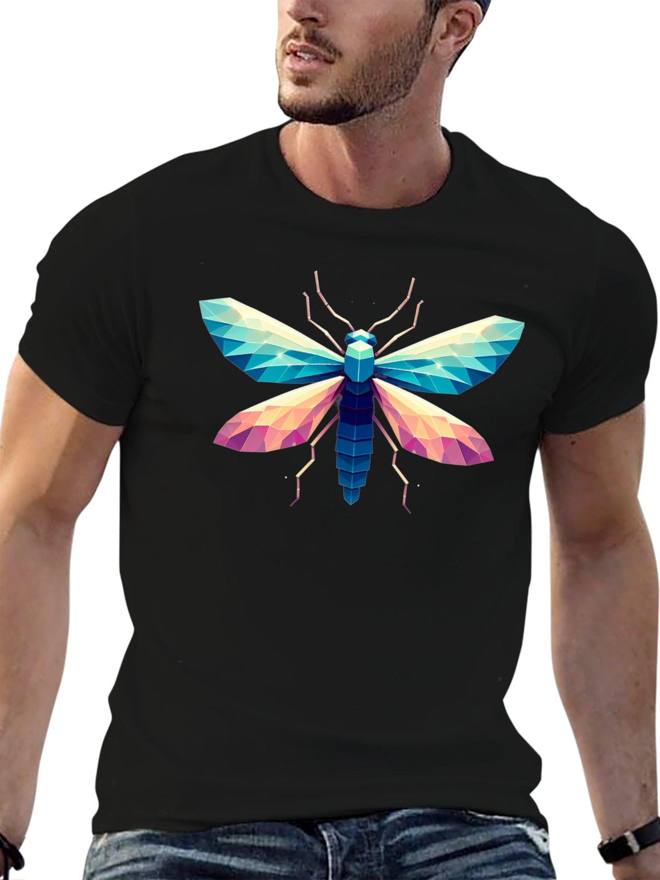 Geometric Moth Graphic T-Shirt - Stylish Insect Tee