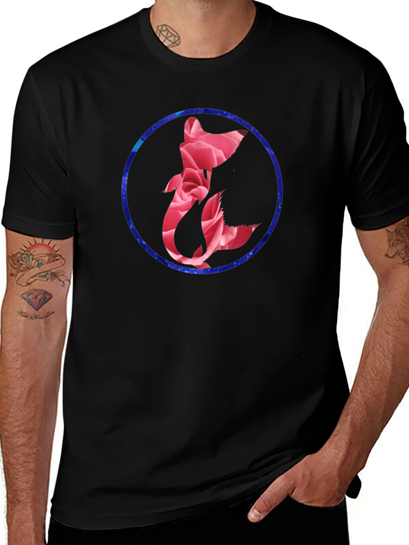 Floral Fox Graphic Tee - Mens Black T-Shirt