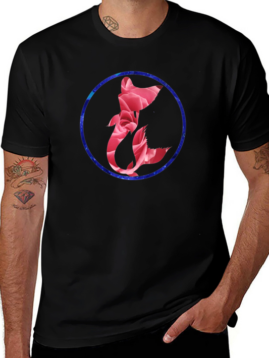 Floral Fox Graphic Tee - Mens Black T-Shirt