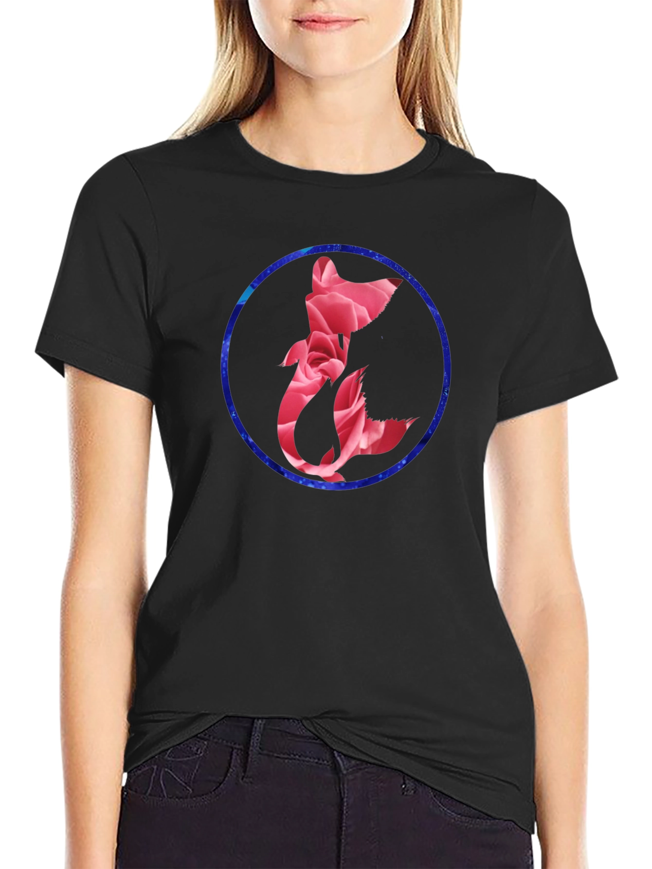 Floral Fox Graphic Tee - Mens Black T-Shirt