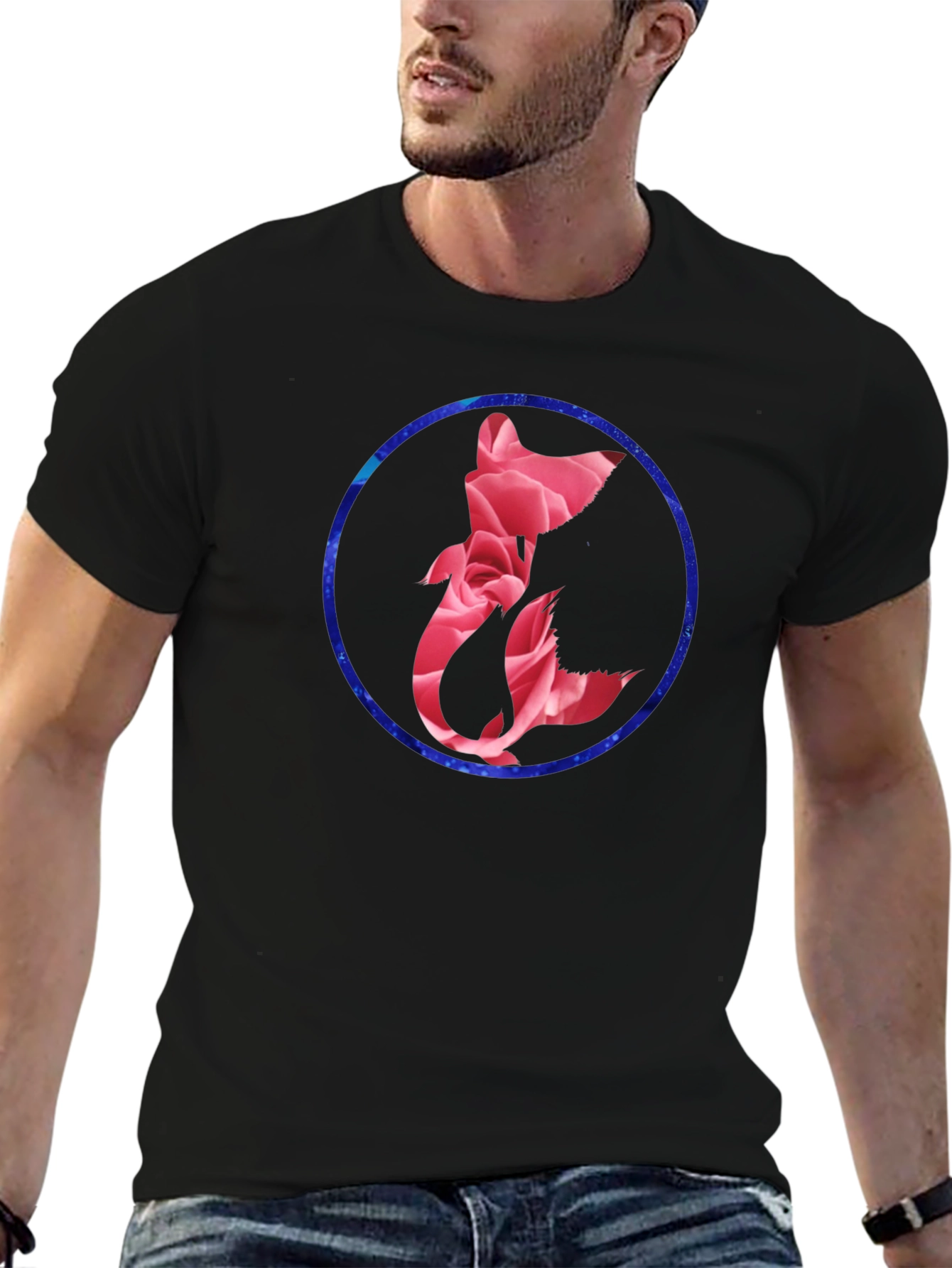 Floral Fox Graphic Tee - Mens Black T-Shirt