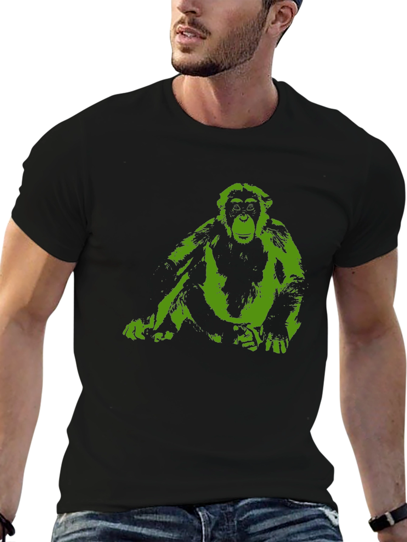 Chimpanzee Graphic Print T-Shirt - Black