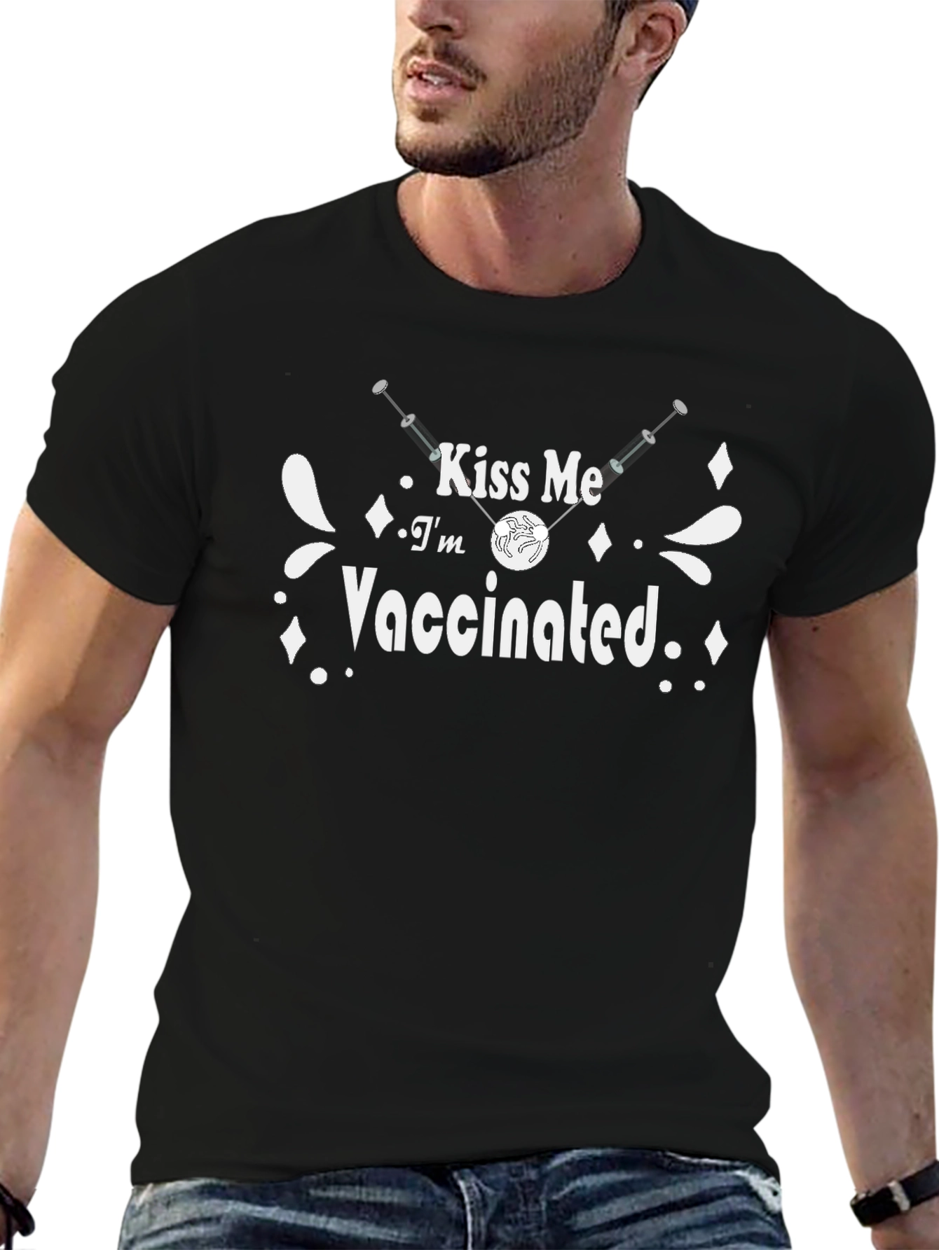 Kiss Me Im Vaccinated Black T-Shirt