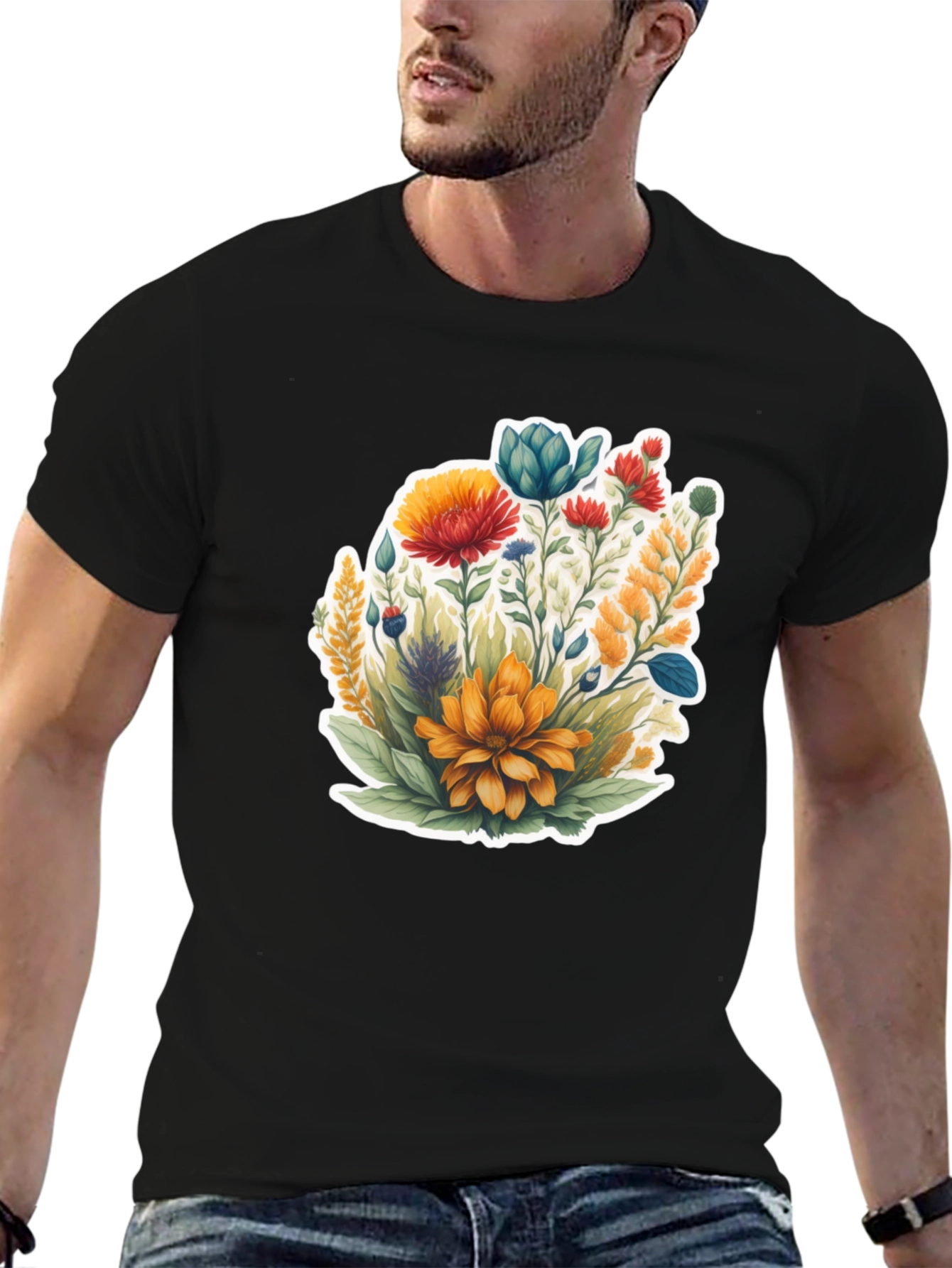 Floral Graphic Black Tee