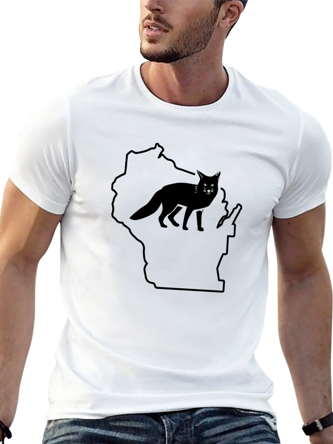 Wisconsin Fox Graphic Tee - Black Cotton Blend Shirt