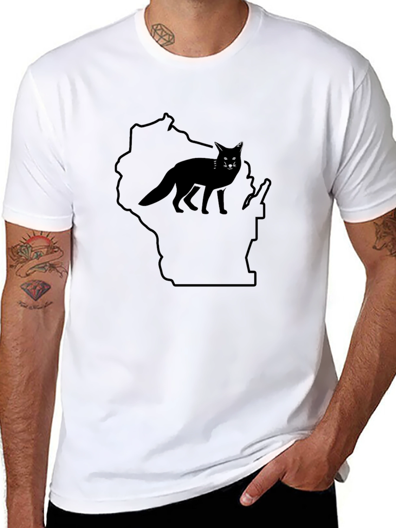 Wisconsin Fox Graphic Tee - Black Cotton Blend Shirt