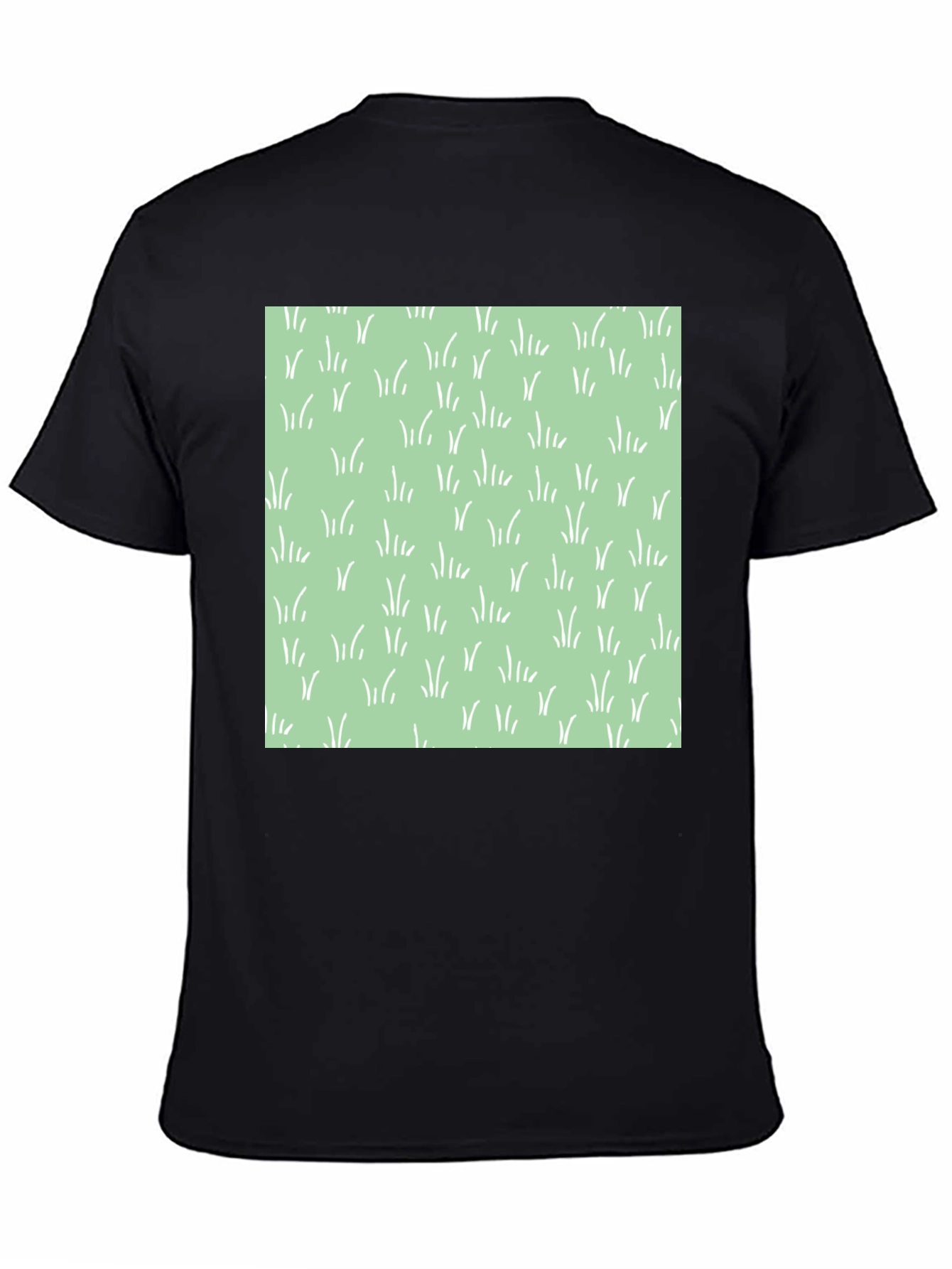 Trendy Black Tee with Grass Design