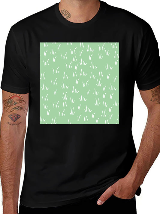 Trendy Black Tee with Grass Design