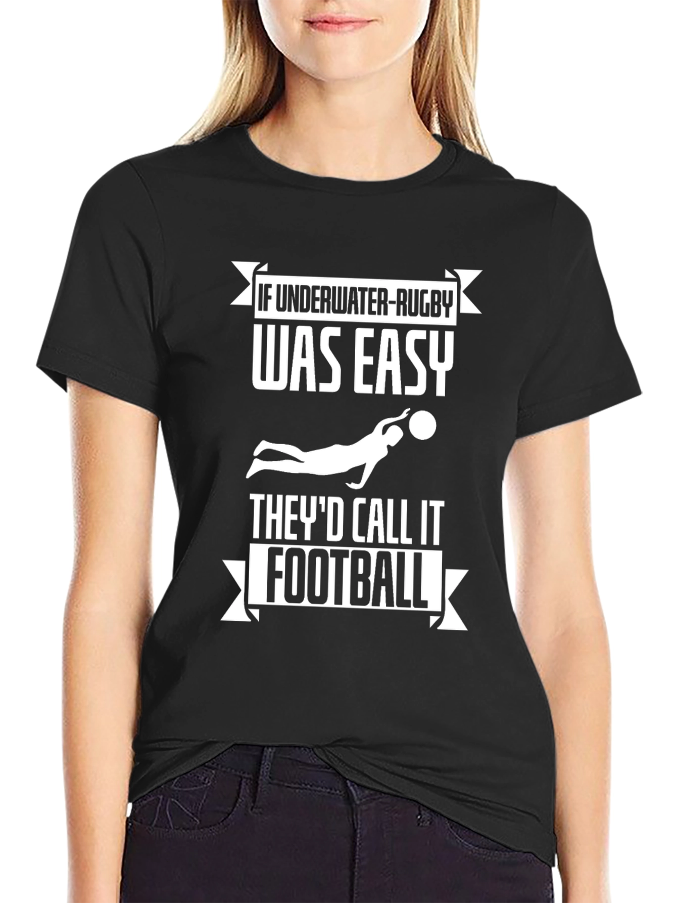 Underwater Rugby Funny Black T-Shirt