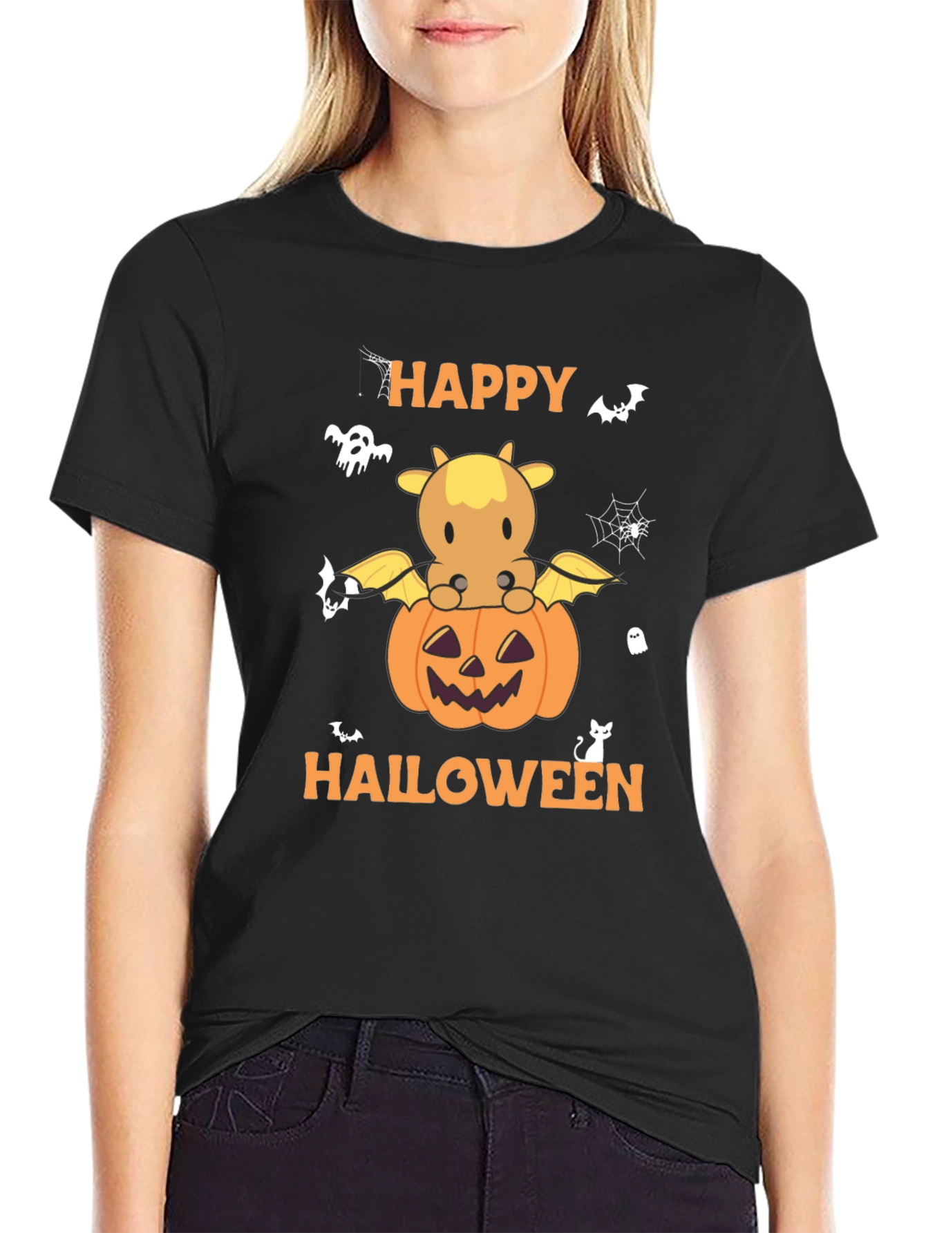 Happy Halloween Cow Pumpkin Graphic T-Shirt