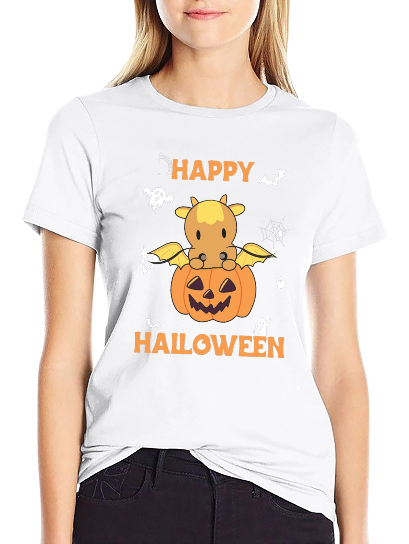 Happy Halloween Cow Pumpkin Graphic T-Shirt
