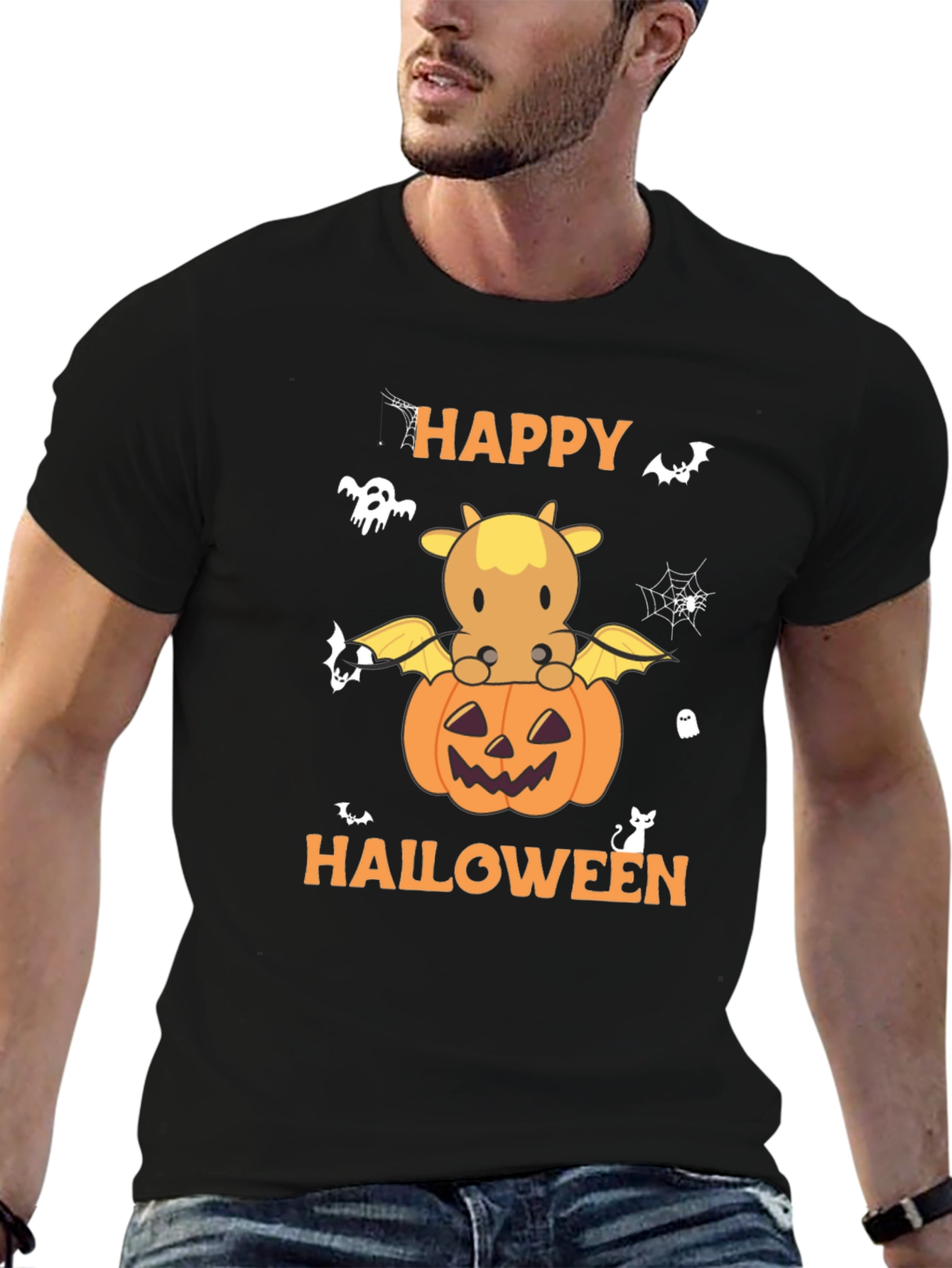 Happy Halloween Cow Pumpkin Graphic T-Shirt
