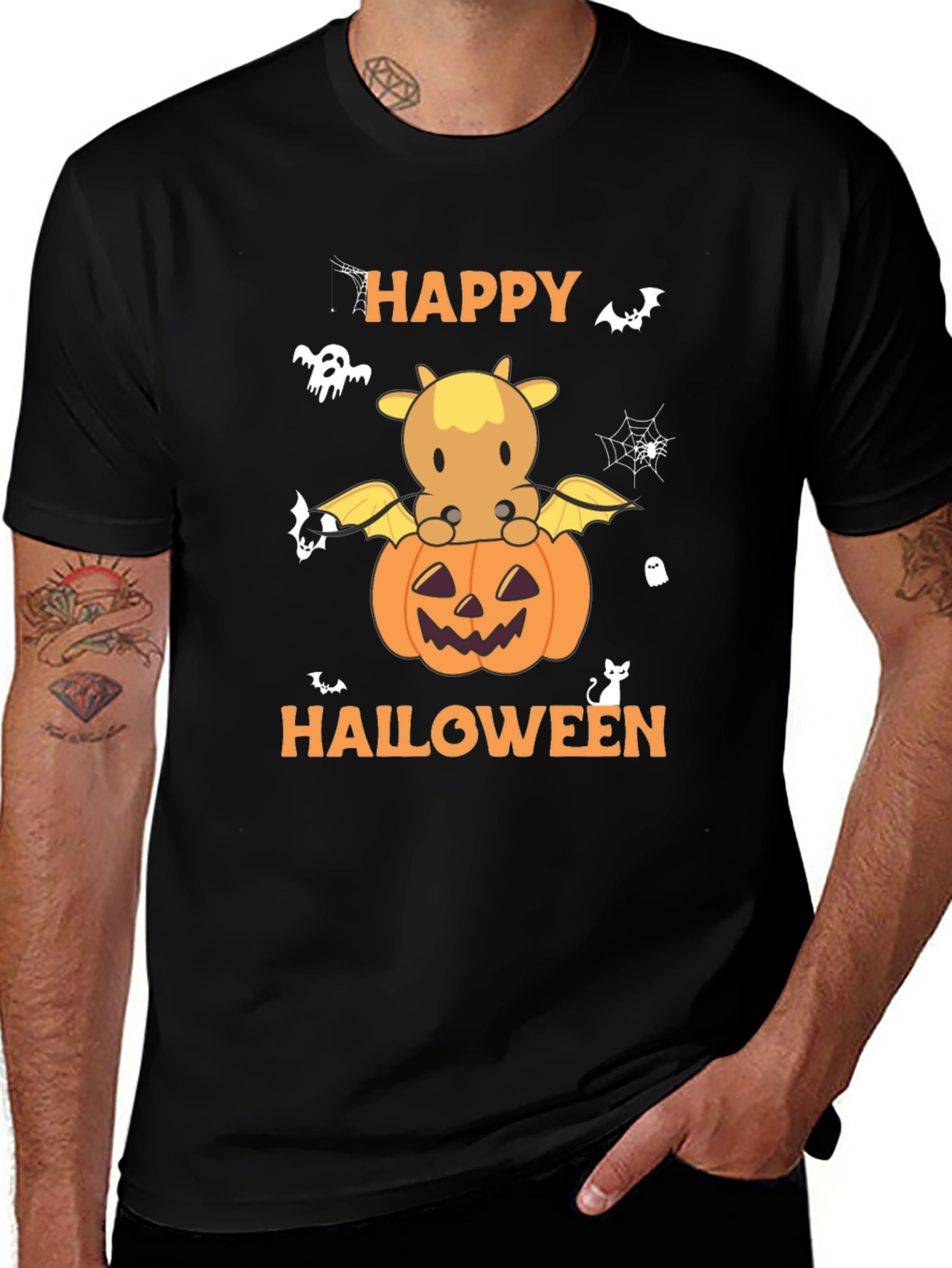 Happy Halloween Cow Pumpkin Graphic T-Shirt