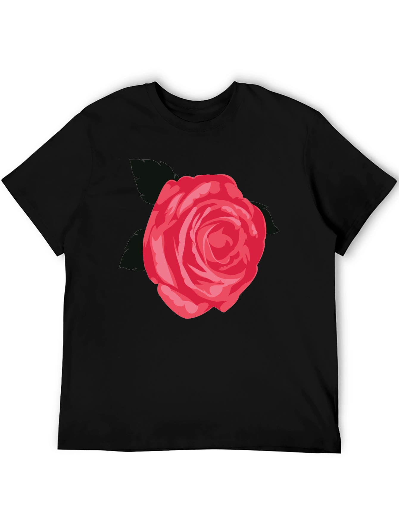 Mens Black T-Shirt with Red Rose Graphic