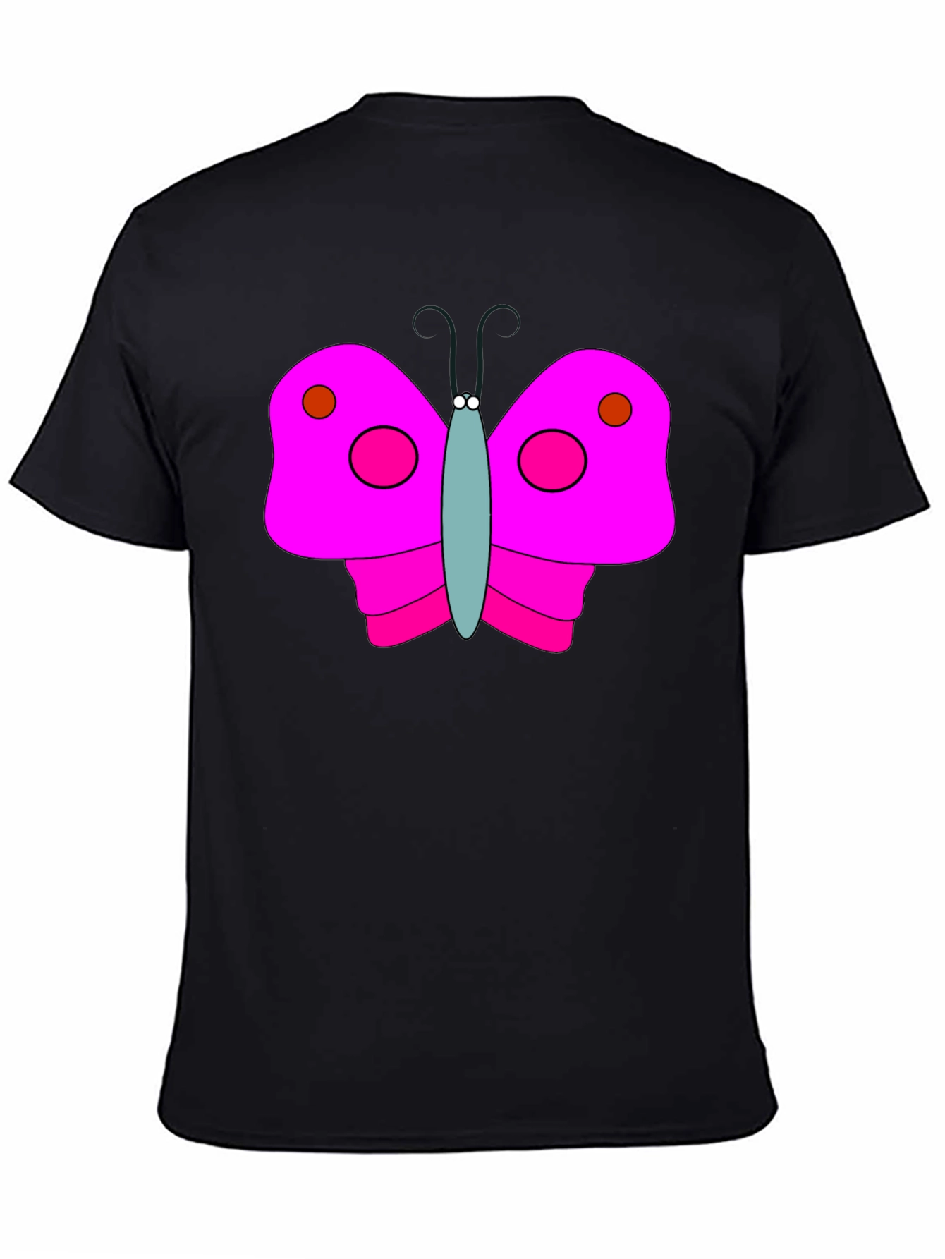 Pink Butterfly Graphic Black T-Shirt