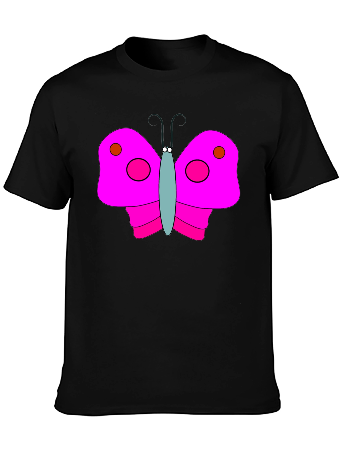Pink Butterfly Graphic Black T-Shirt