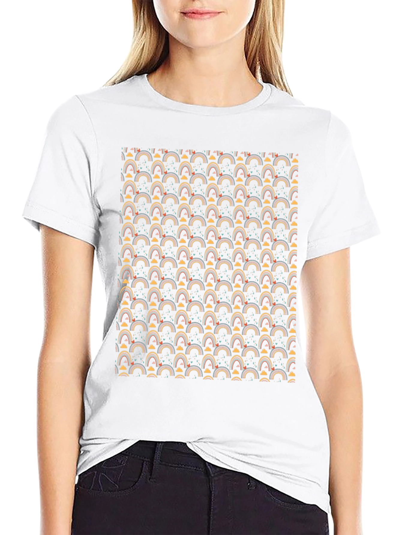 Rainbow Pattern Crew Neck T-Shirt