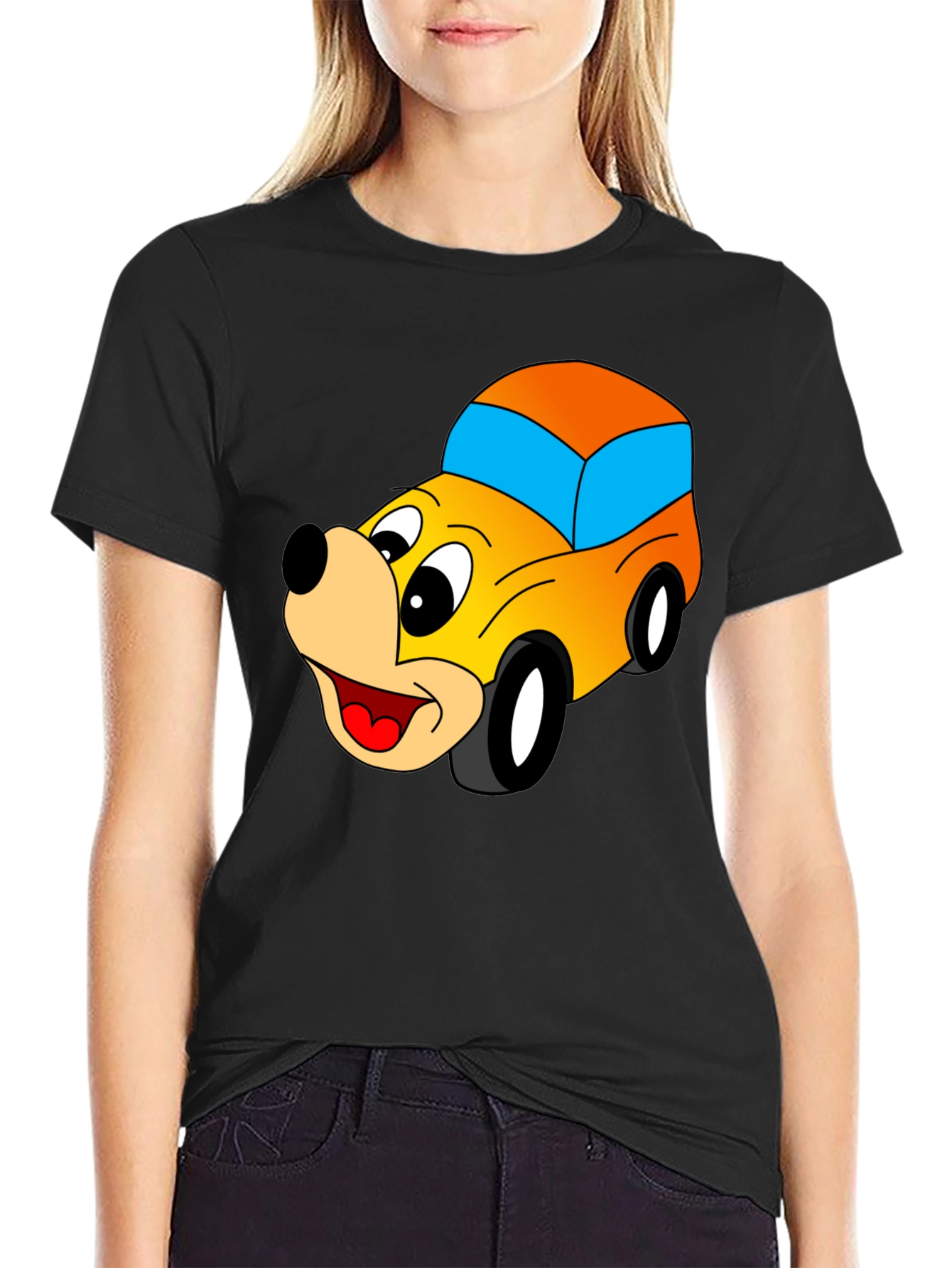 Cartoon Car Graphic Black T-Shirt