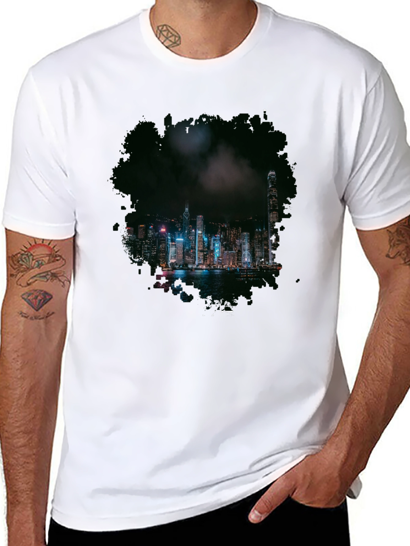 Night Cityscape Graphic Tee - Mens Black T-Shirt