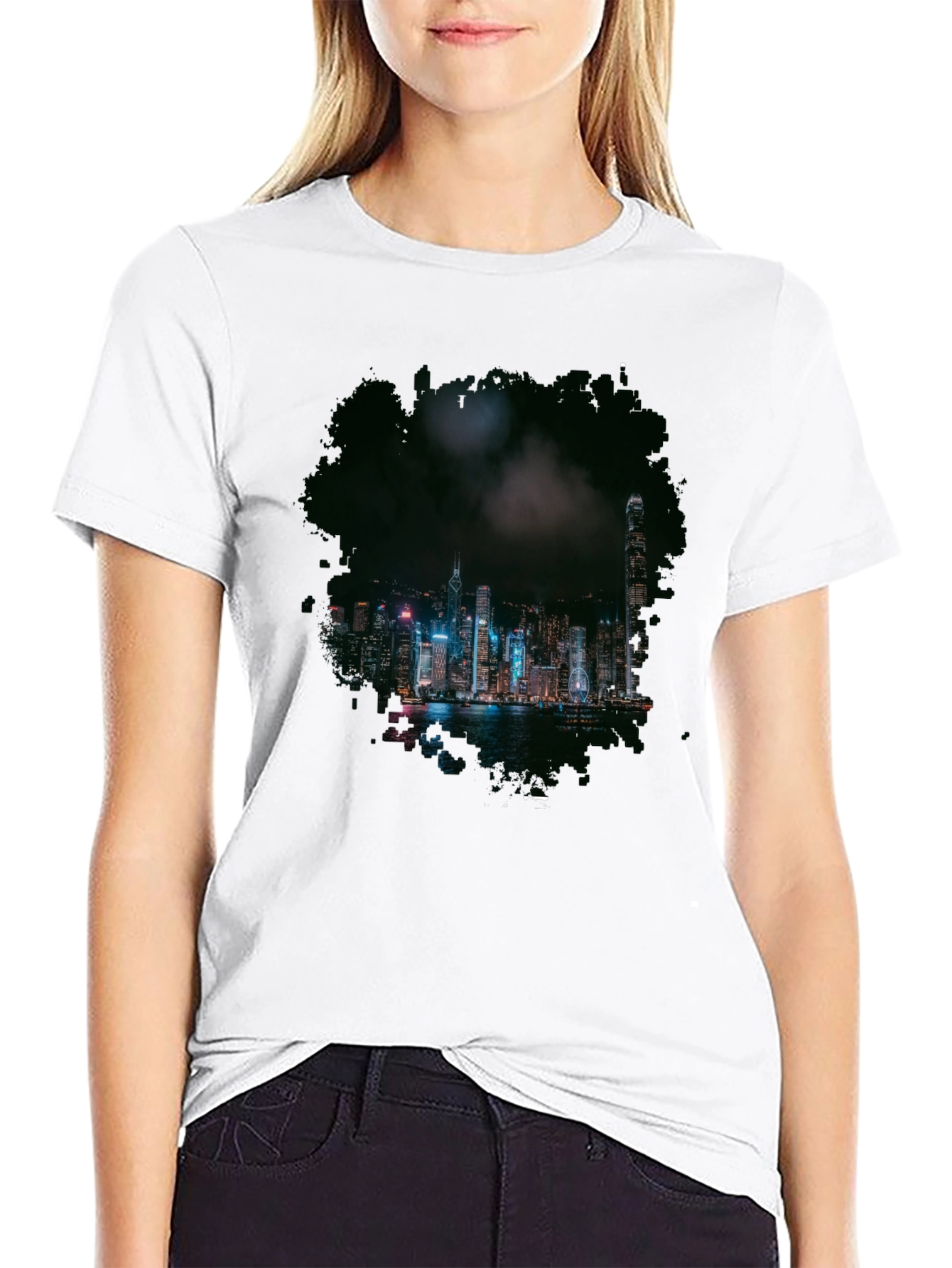 Night Cityscape Graphic Tee - Mens Black T-Shirt