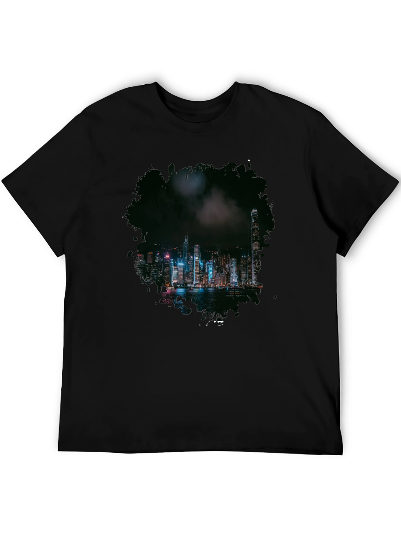 Night Cityscape Graphic Tee - Mens Black T-Shirt