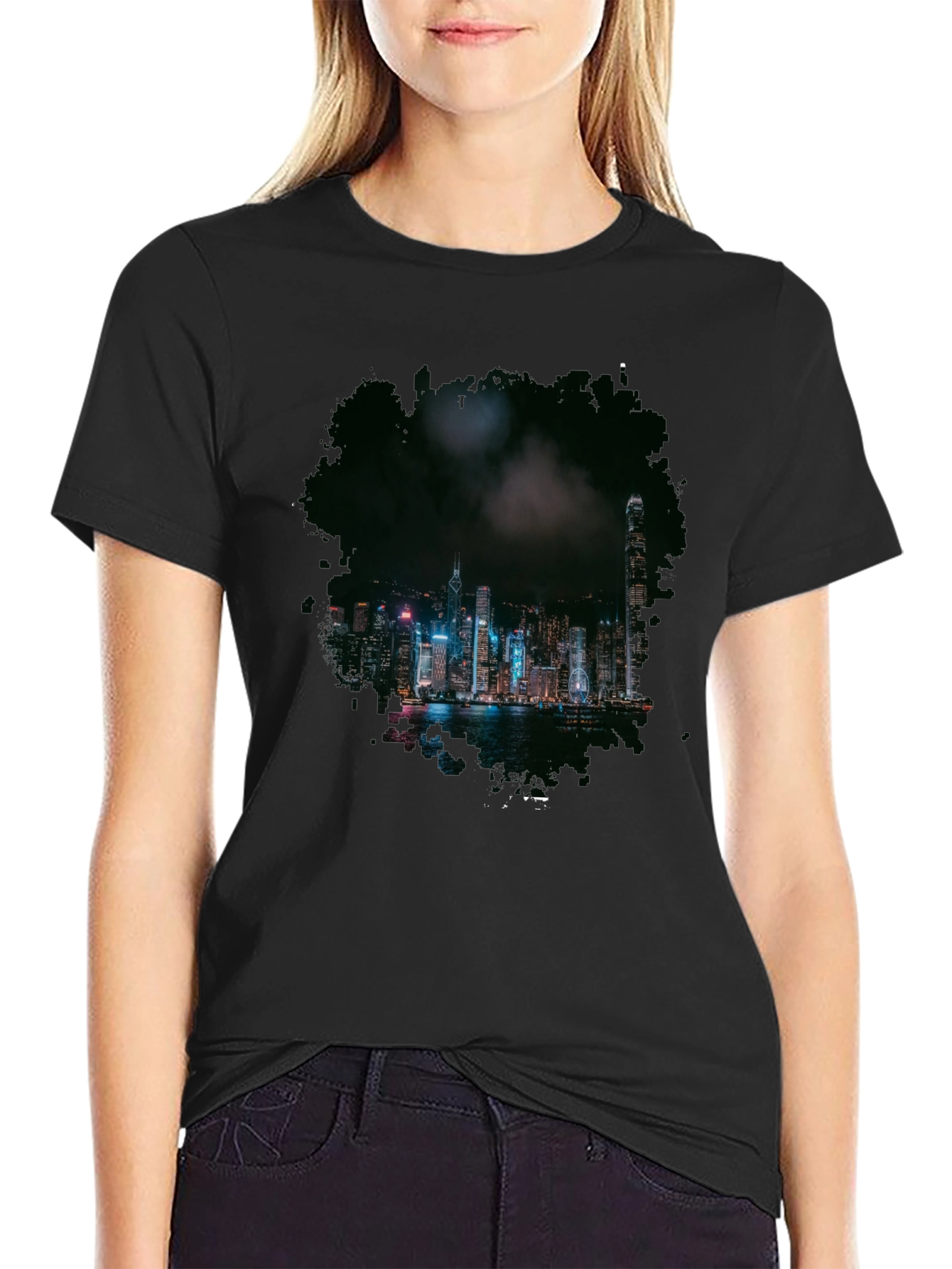 Night Cityscape Graphic Tee - Mens Black T-Shirt