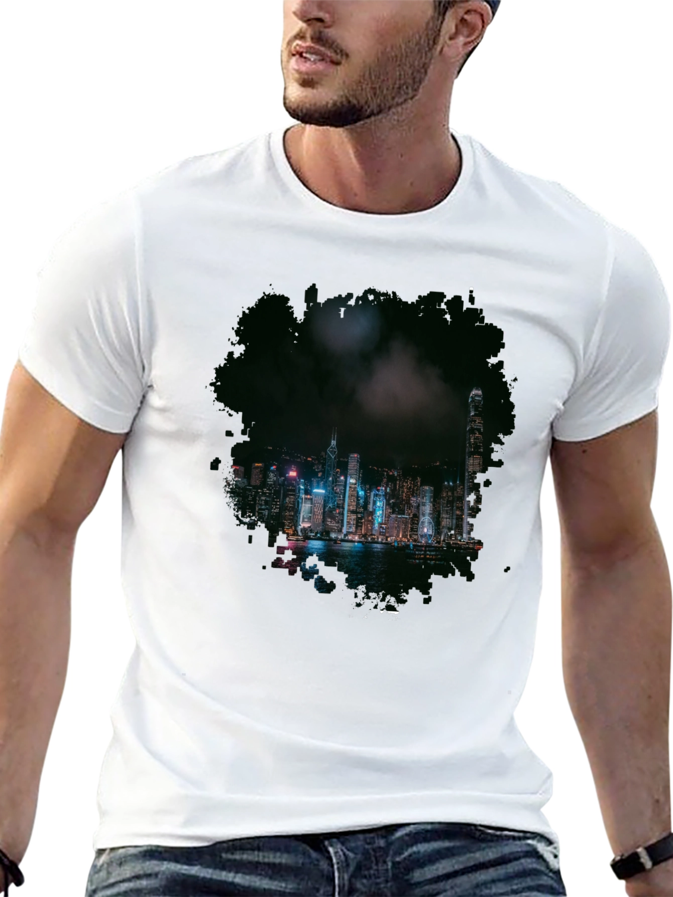 Night Cityscape Graphic Tee - Mens Black T-Shirt