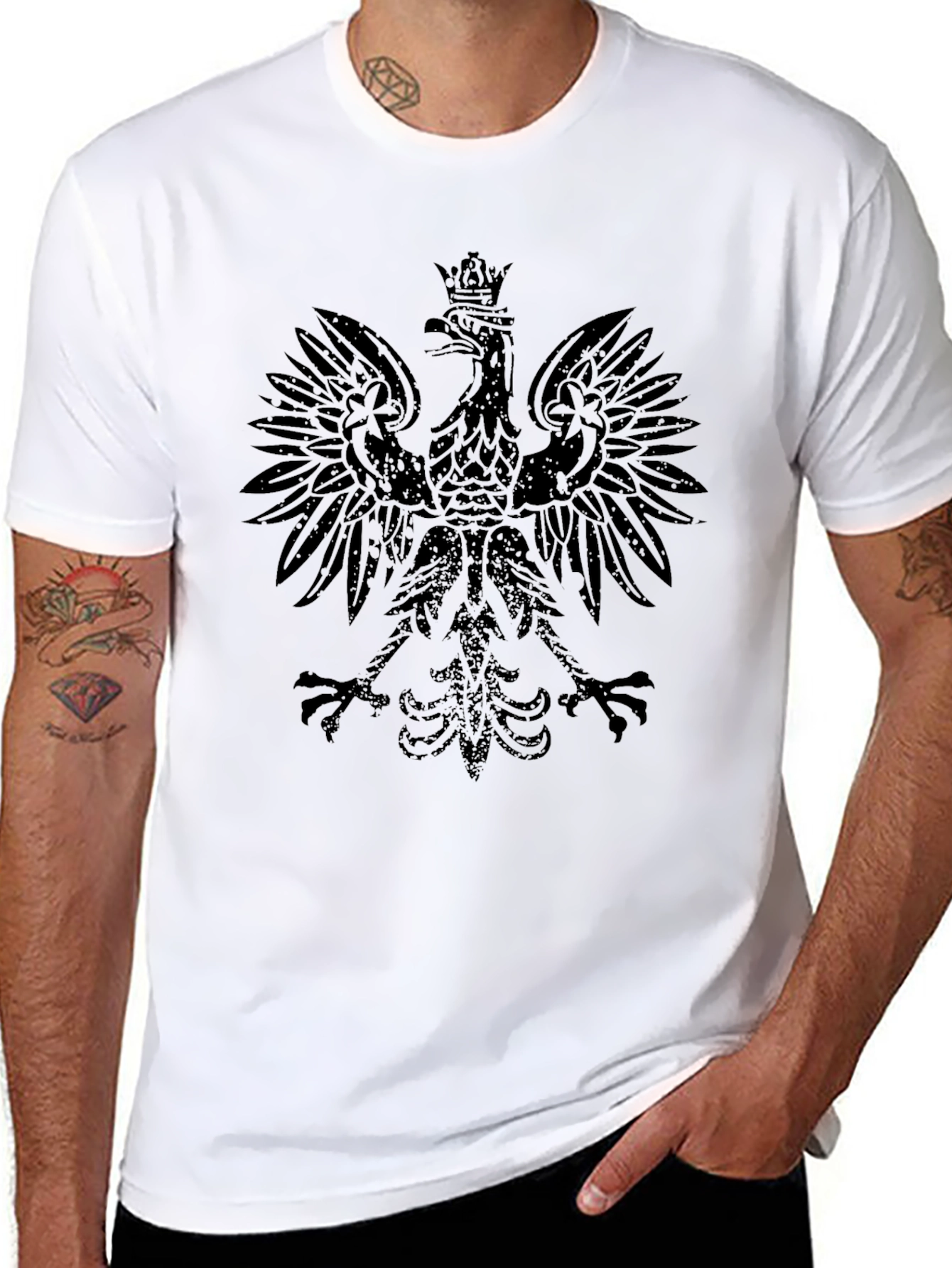 Black Tee with Crowned Eagle Graphic
