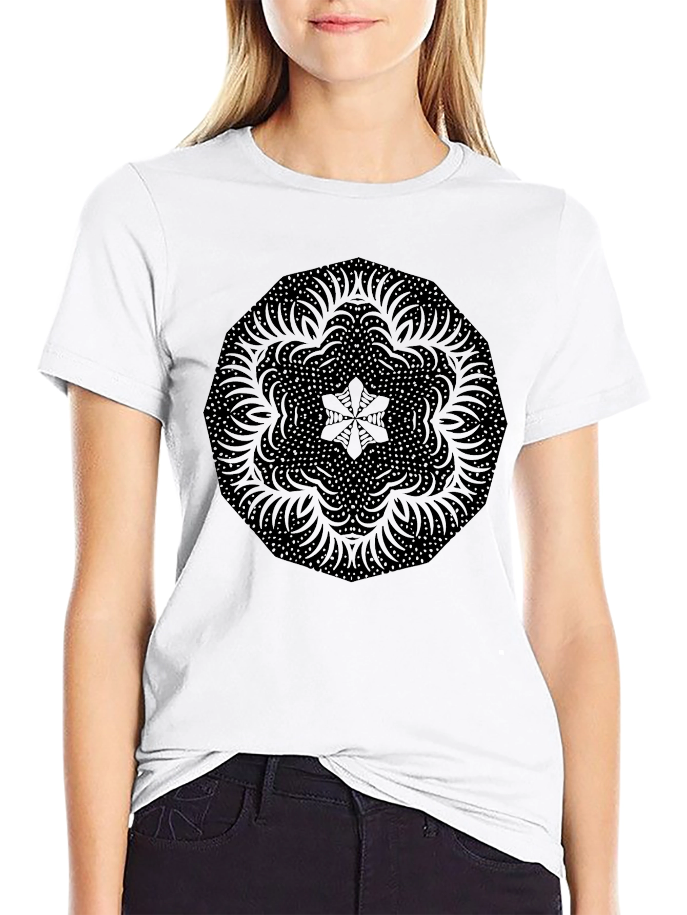 Black Mandala Print Crew Neck T-Shirt