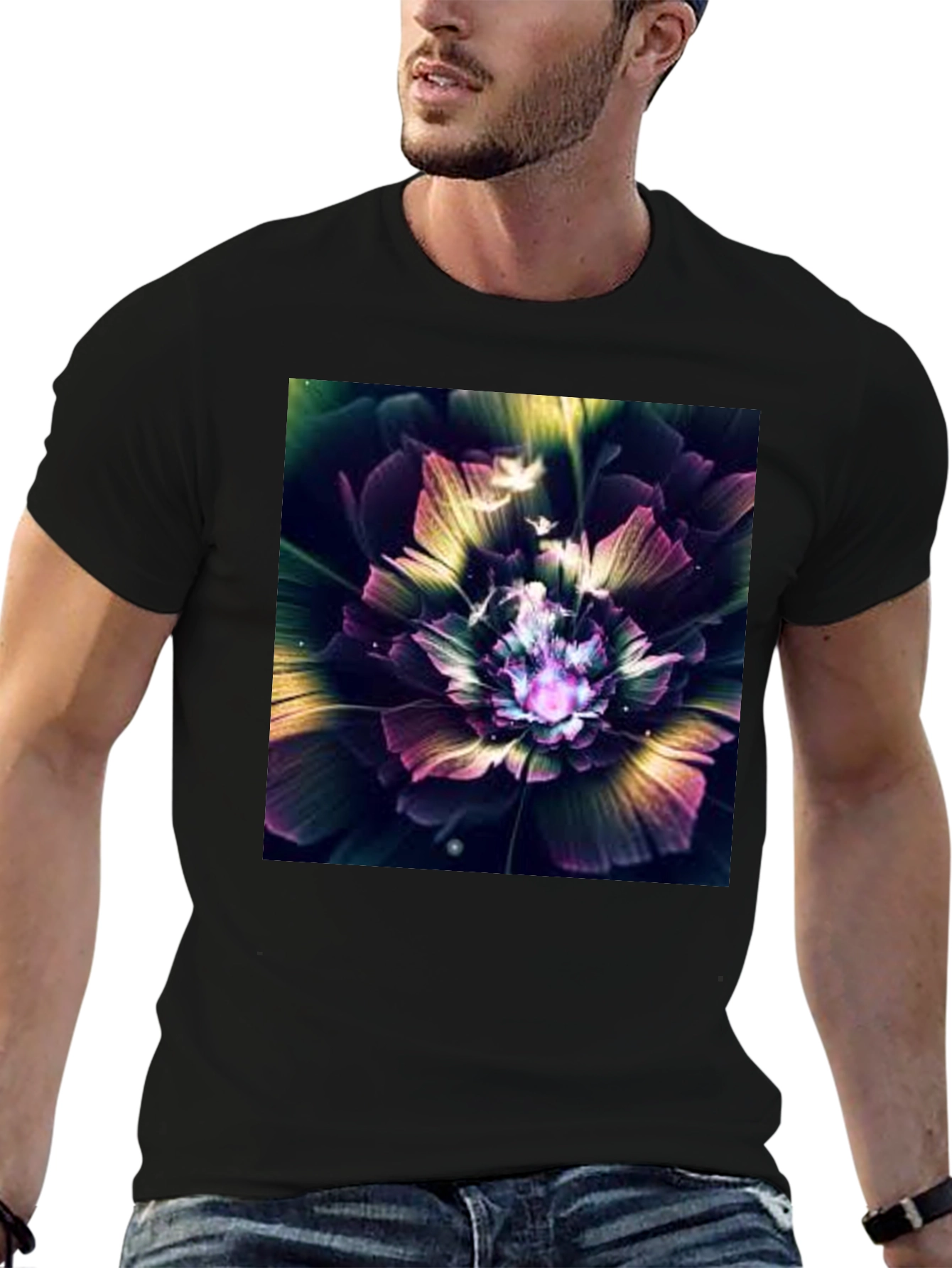 Floral Fantasy Black Tee