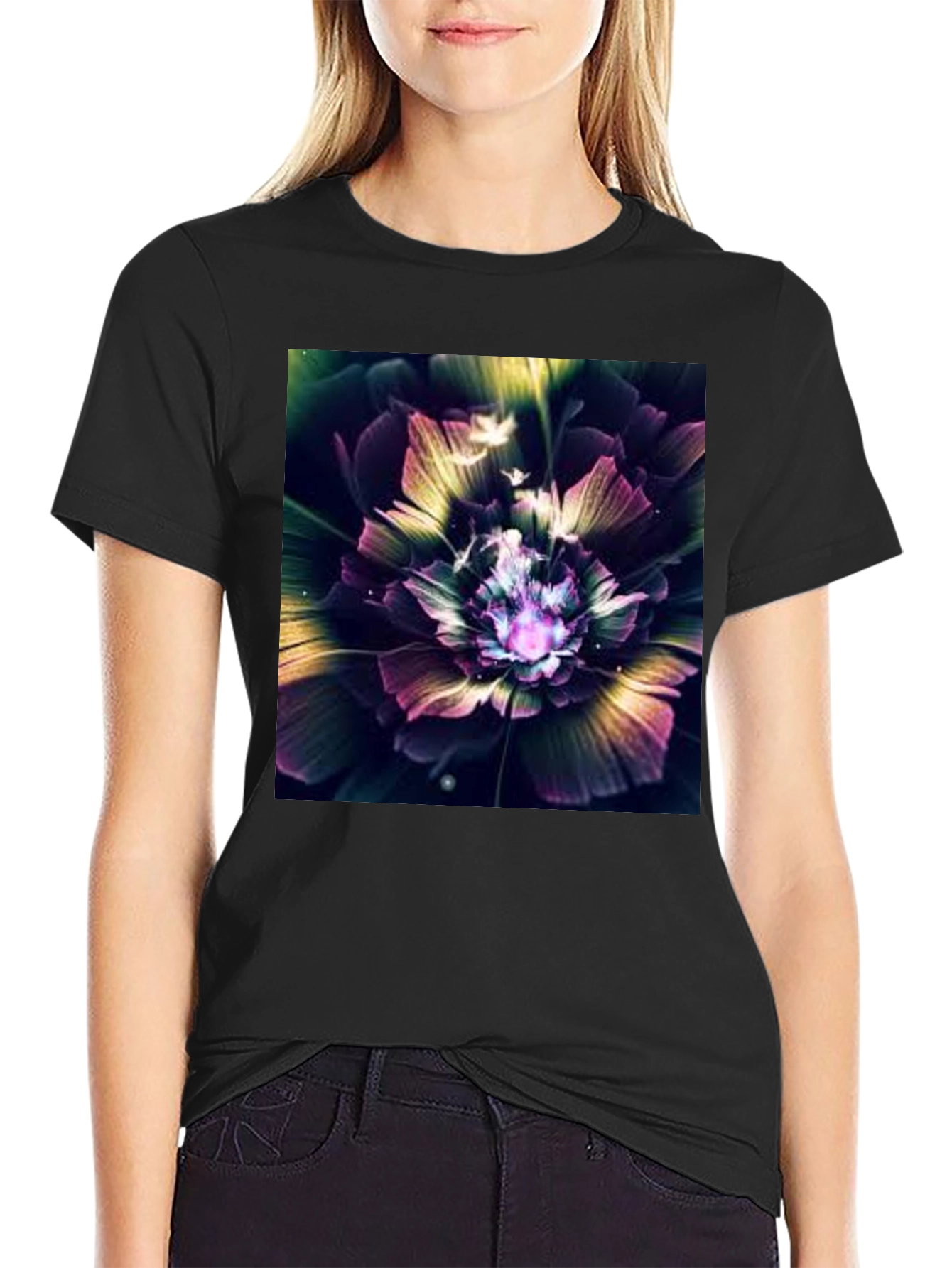 Floral Fantasy Black Tee