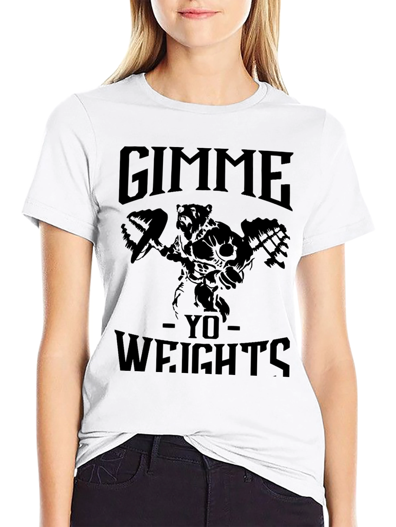 Gimme Yo Weights Bear Graphic Tee - Black