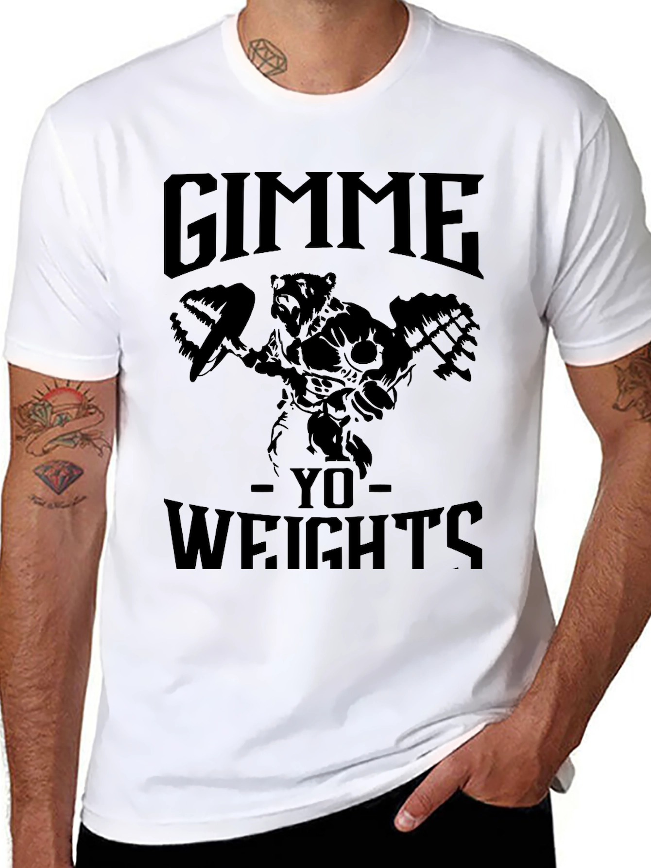 Gimme Yo Weights Bear Graphic Tee - Black